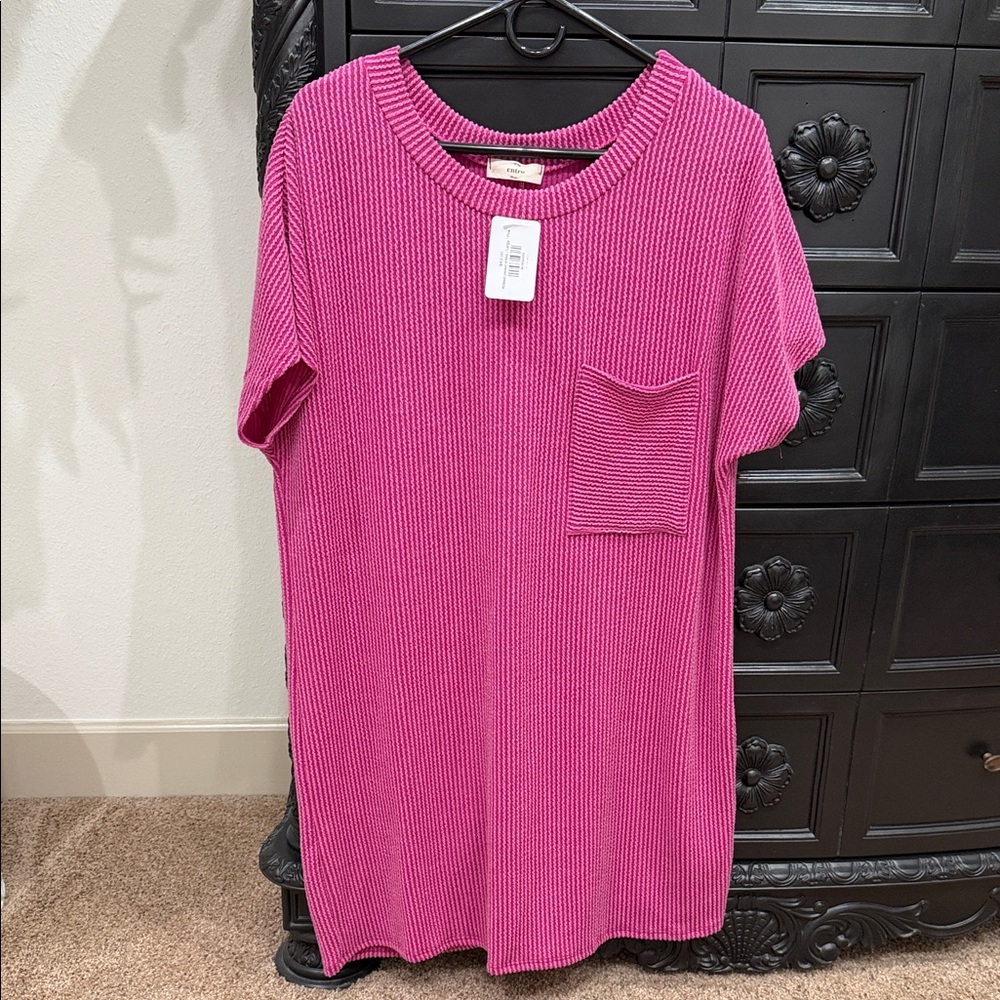 Entro Fuchsia Ribbed Short Sleeve Tee